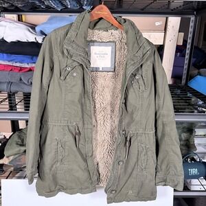 Abercrombie Fitch Womens Green Sherpa Lined Utility Field Jacket Size L